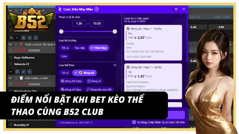 Ưu thế khi trải nghiệm thể thao tỷ lệ cược cao B52Club